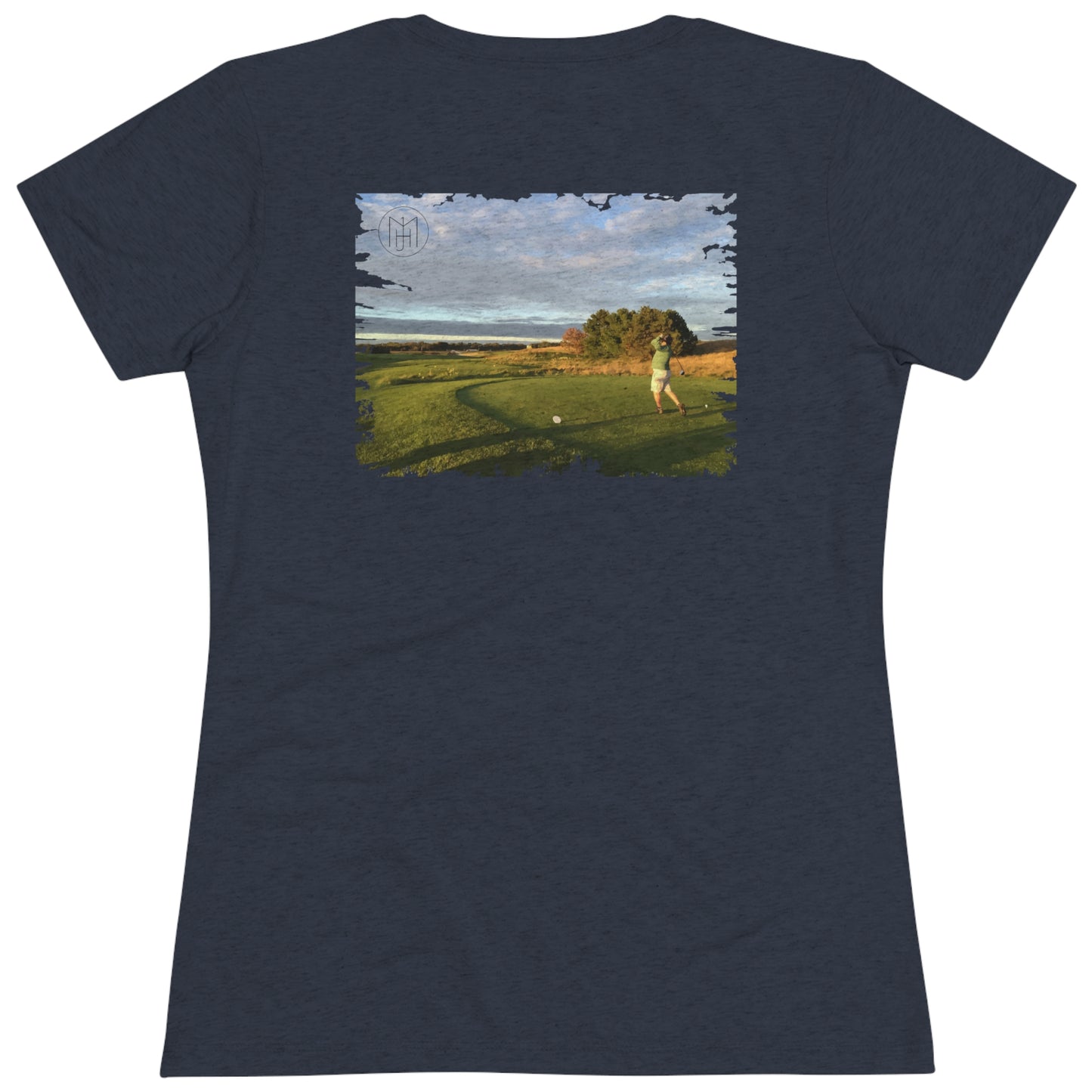 MJH Logo (Front) Backswing (Back) Women's Tri-blend T-shirt