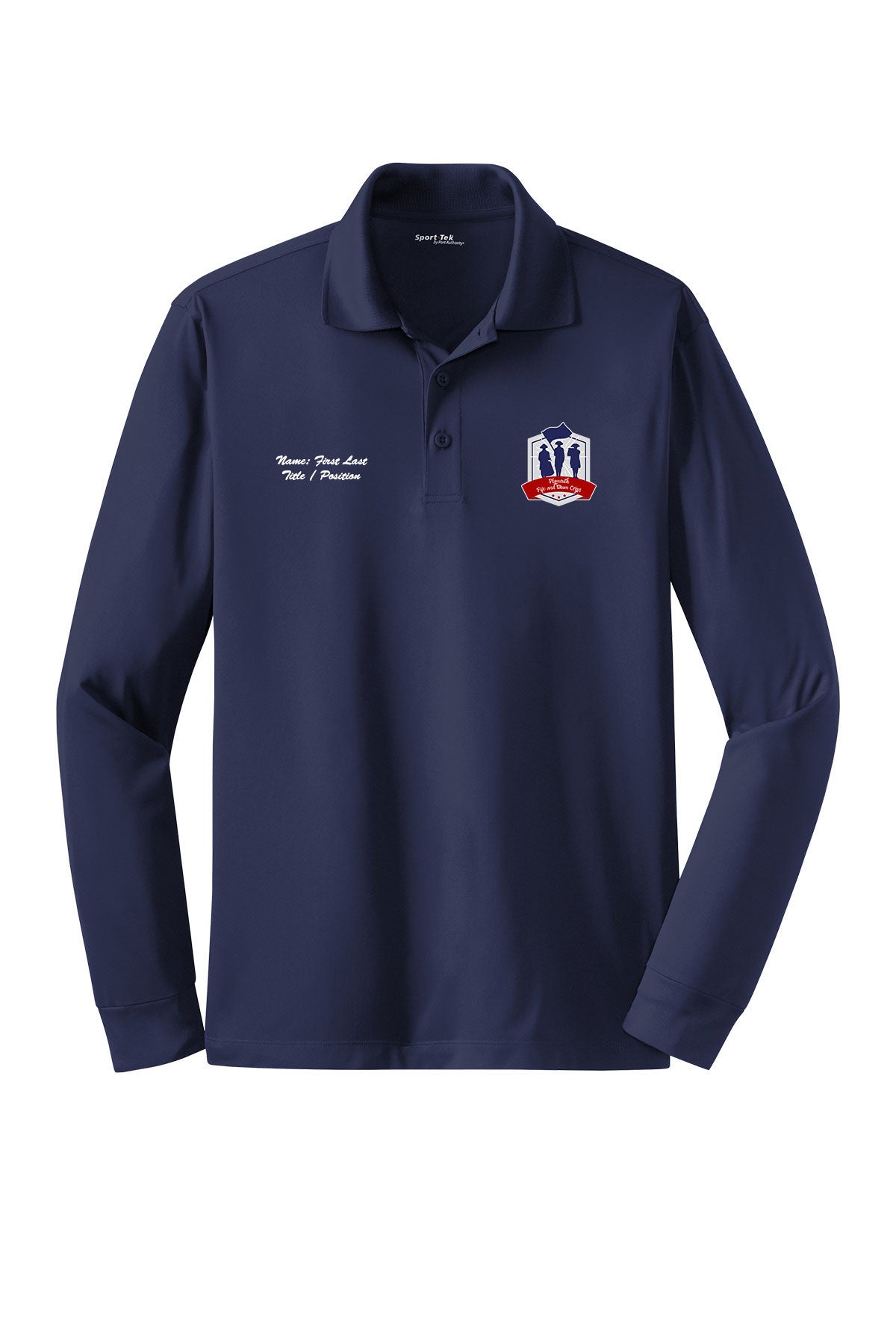 PFDC Hexagon Adult Sport-Tek Long Sleeve Polo ST657 With Name Personalization on Front