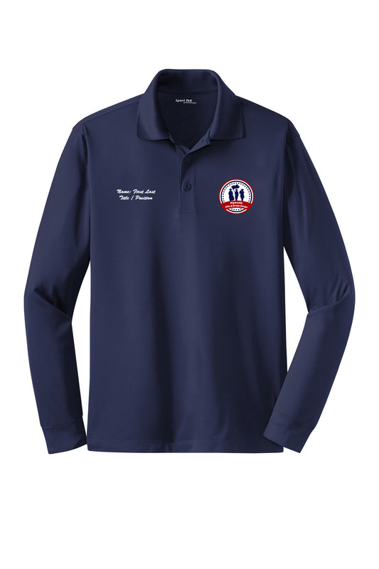 PFDC Circle Adult Sport-Tek Long Sleeve Polo ST657 With Name Personalization on Front