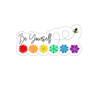 Be Yourself Bee Rainbow Flower Line Die-Cut Stickers