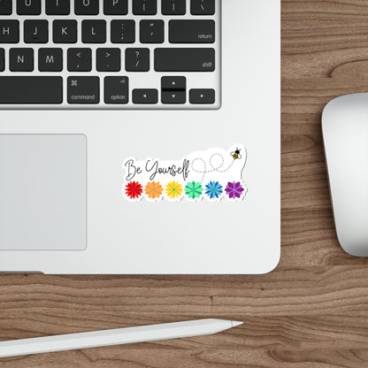 Be Yourself Bee Rainbow Flower Line Die-Cut Stickers