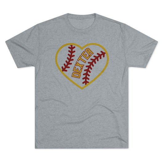 Dexter Baseball Large Heart Unisex Tri-blend T-shirt