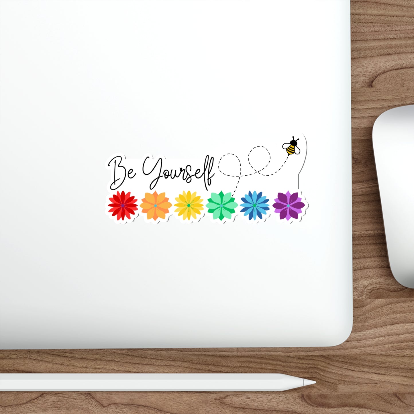 Be Yourself Bee Rainbow Flower Line Die-Cut Stickers